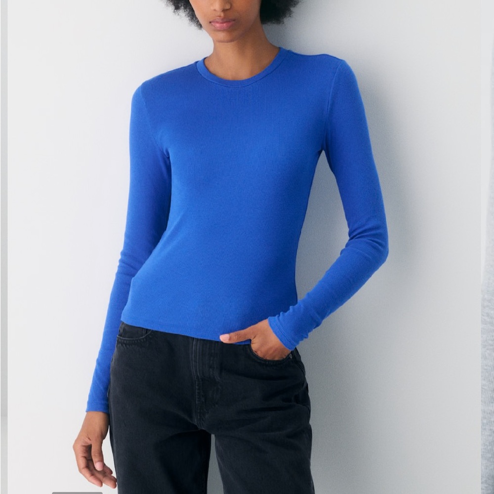 Aritzia Blue Long Sleeve Ribbed Top